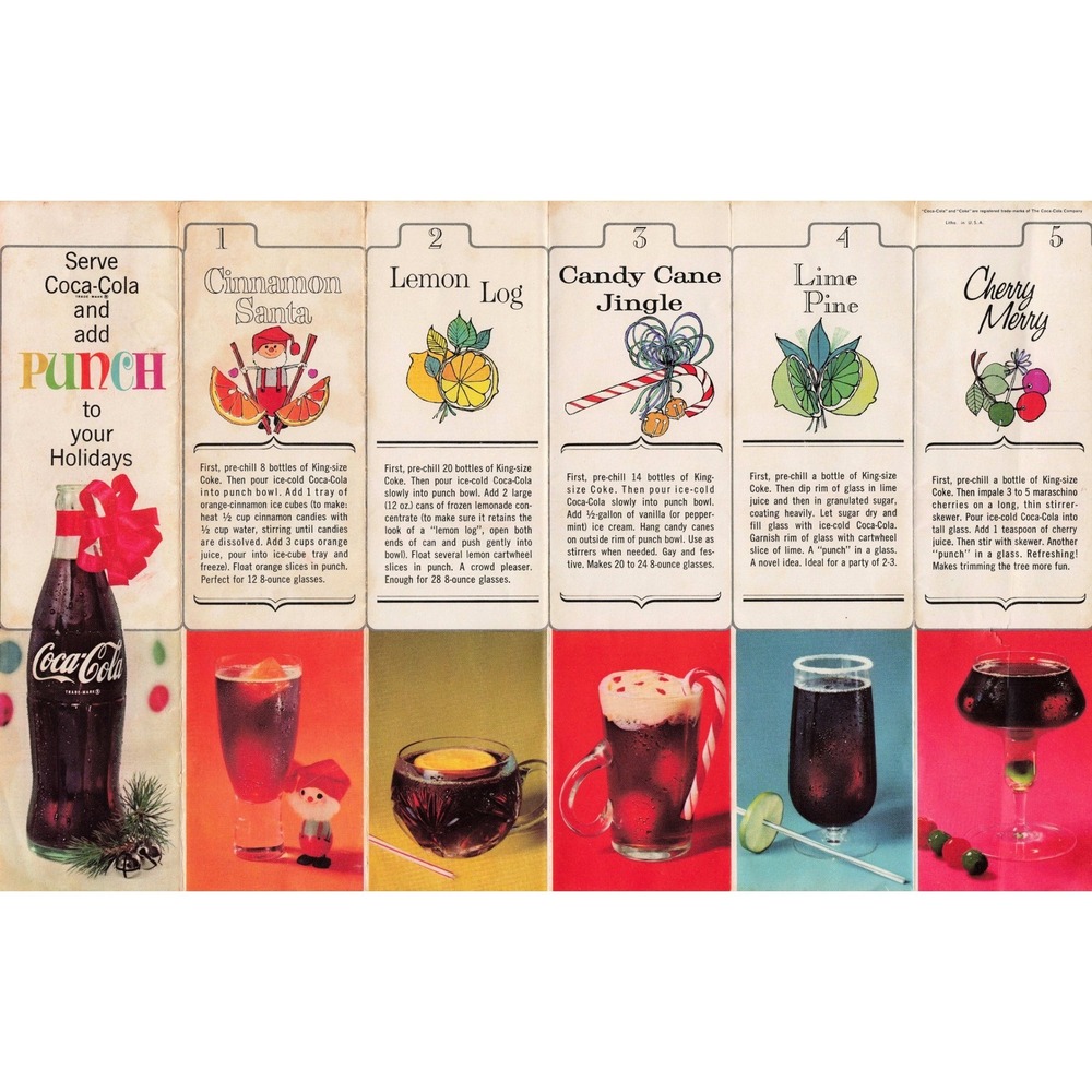 Coca Cola Christmas‎ Holiday Punch Recipe Print Vintage Wall Art Decor